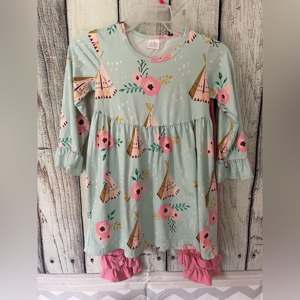 Floral Teepee Dress with Ruffle Sleeves